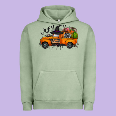 Happy Halloween Truck Urban Hoodie Designed By Cowhidedigitalart