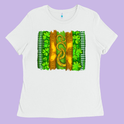 Saint Patricks Horseshoe Shamrock Leopard Glitter Brushstroke Ladies Tee Designed By Artiststas