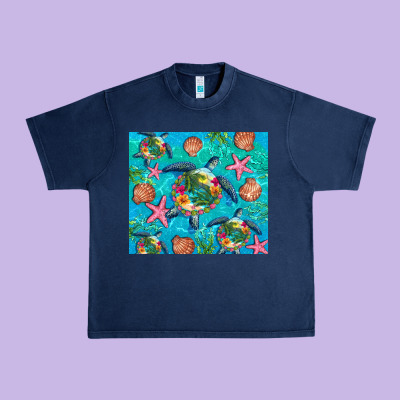Turtle Summer Seashells Starfish Seaweed Urban Heavy Tee Designed By Artiststas