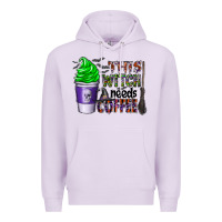 Lilac this witch needs coffee Premium Hoodie - CowhideDigitalArt