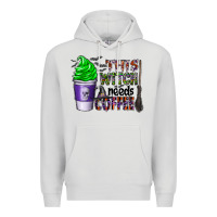 Dove Grey this witch needs coffee Premium Hoodie - CowhideDigitalArt