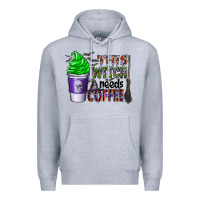 Heather Grey this witch needs coffee Premium Hoodie - CowhideDigitalArt