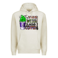 Oatmeal Heather this witch needs coffee Premium Hoodie - CowhideDigitalArt