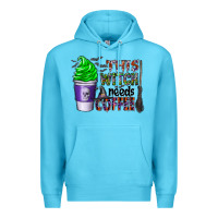 Ocean Blue this witch needs coffee Premium Hoodie - CowhideDigitalArt