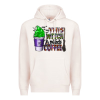 Pale Pink this witch needs coffee Premium Hoodie - CowhideDigitalArt