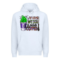 White this witch needs coffee Premium Hoodie - CowhideDigitalArt