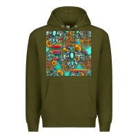 Army Green western turquoise thunderbird seamless pattern Premium Hoodie - HRA Design Shop
