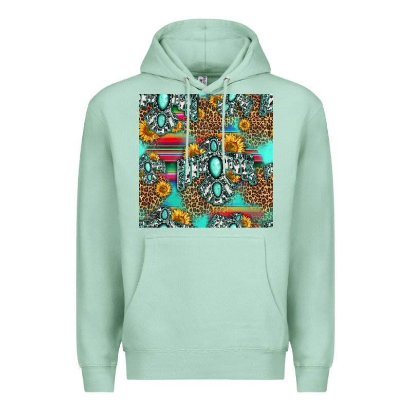 Western Turquoise Thunderbird Seamless Pattern Premium Hoodie by HRA Design Shop | Teevron