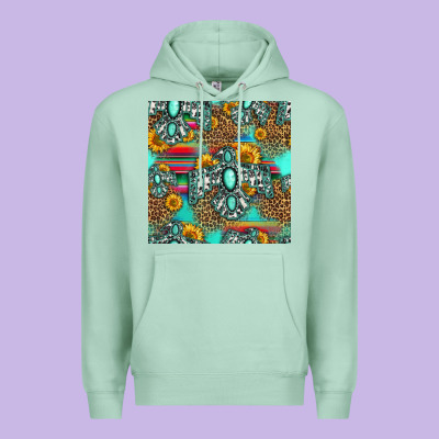 Western Turquoise Thunderbird Seamless Pattern Premium Hoodie Designed By Hra Design Shop