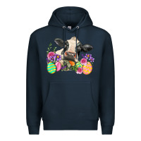 Navy Happy Easter Cow Easter Day Premium Hoodie - Neo Western