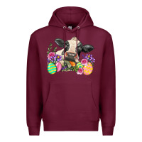 Burgundy Happy Easter Cow Easter Day Premium Hoodie - Neo Western