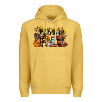 Antique Gold Welcome Fall Pumpkin Premium Hoodie - CowhideDigitalArt