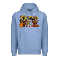 Colony Blue Welcome Fall Pumpkin Premium Hoodie - CowhideDigitalArt