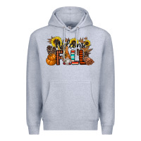 Heather Grey Welcome Fall Pumpkin Premium Hoodie - CowhideDigitalArt