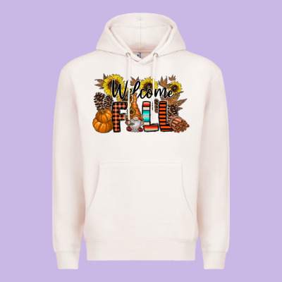 Welcome Fall Pumpkin Premium Hoodie Designed By Cowhidedigitalart