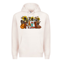 Pale Pink Welcome Fall Pumpkin Premium Hoodie - CowhideDigitalArt