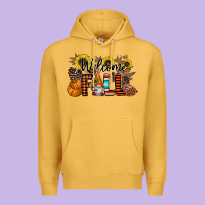 Welcome Fall Pumpkin Premium Hoodie Designed By Cowhidedigitalart