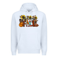 White Welcome Fall Pumpkin Premium Hoodie - CowhideDigitalArt