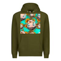 Army Green hedgehog western seamless pattern Premium Hoodie - HRA Design Shop