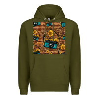 Army Green western sunflowers camera seamless pattern Premium Hoodie - HRA Design Shop