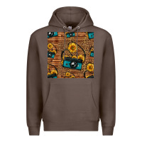 Coffee western sunflowers camera seamless pattern Premium Hoodie - HRA Design Shop