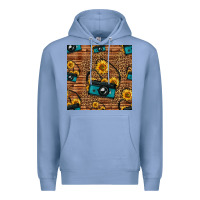 Colony Blue western sunflowers camera seamless pattern Premium Hoodie - HRA Design Shop