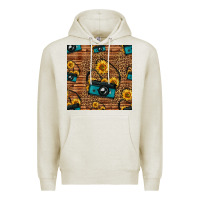Oatmeal Heather western sunflowers camera seamless pattern Premium Hoodie - HRA Design Shop