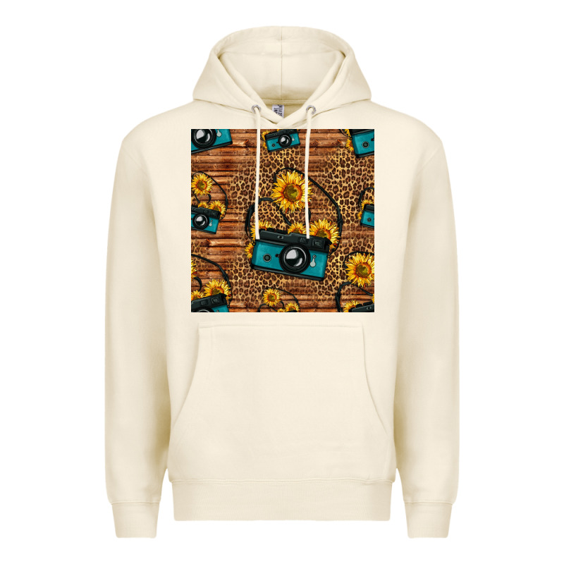 Western Sunflowers Camera Seamless Pattern Premium Hoodie by HRA Design Shop | Teevron