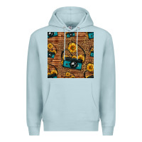 Blue Mist western sunflowers camera seamless pattern Premium Hoodie - HRA Design Shop