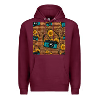 Burgundy western sunflowers camera seamless pattern Premium Hoodie - HRA Design Shop