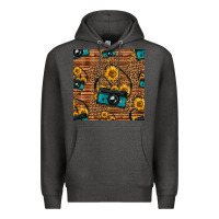 Charcoal Heather western sunflowers camera seamless pattern Premium Hoodie - HRA Design Shop