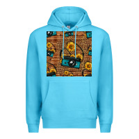Ocean Blue western sunflowers camera seamless pattern Premium Hoodie - HRA Design Shop