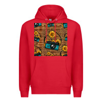 Red western sunflowers camera seamless pattern Premium Hoodie - HRA Design Shop