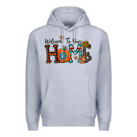 Heather Grey welcome to our home Premium Hoodie - CowhideDigitalArt