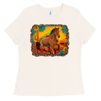 Bone horse with sunflowers turquoise gemstone western sunset leopard backgr Ladies Tee - Artiststas