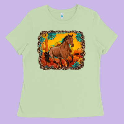 Horse With Sunflowers Turquoise Gemstone Western Sunset Leopard Backgr Ladies Tee Designed By Artiststas