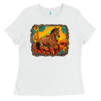 White horse with sunflowers turquoise gemstone western sunset leopard backgr Ladies Tee - Artiststas