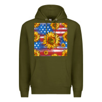 Army Green sunflowers american flag seamless pattern Premium Hoodie - HRA Design Shop