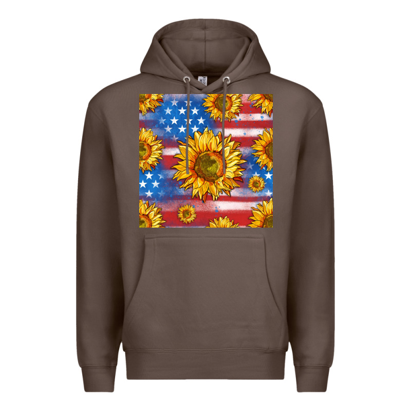 Sunflowers American Flag Seamless Pattern Premium Hoodie by HRA Design Shop | Teevron