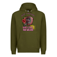 Army Green just a woman who loves her welder Premium Hoodie - SublimationCraftShop