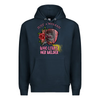 Navy just a woman who loves her welder Premium Hoodie - SublimationCraftShop