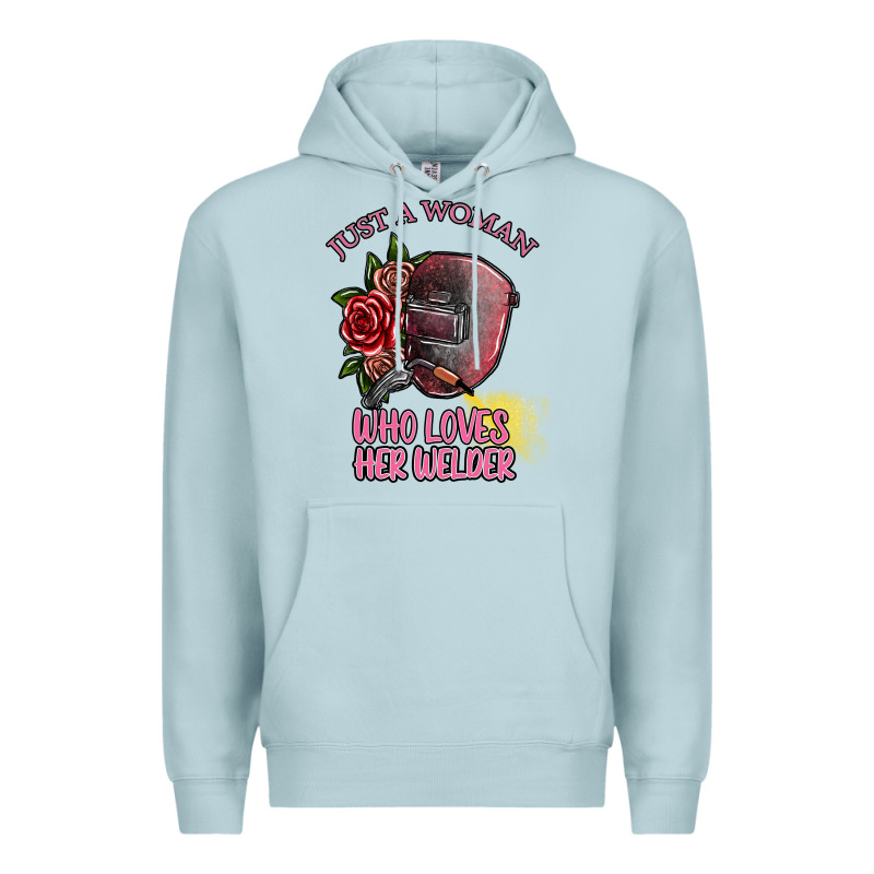 Just A Woman Who Loves Her Welder Premium Hoodie by SublimationCraftShop | Teevron