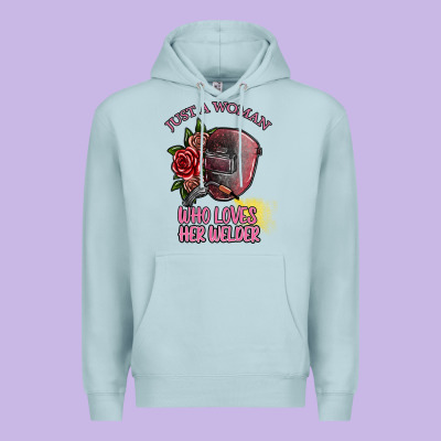 Just A Woman Who Loves Her Welder Premium Hoodie Designed By Sublimationcraftshop