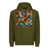 Army Green sunflower horses seamless pattern Premium Hoodie - HRA Design Shop