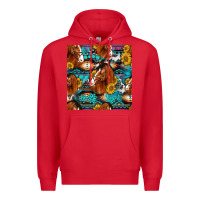 Red sunflower horses seamless pattern Premium Hoodie - HRA Design Shop