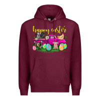 Burgundy happy easter truck with farm animal Premium Hoodie - Neo Western