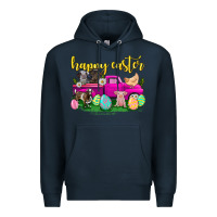 Navy happy easter truck with farm animal Premium Hoodie - Neo Western