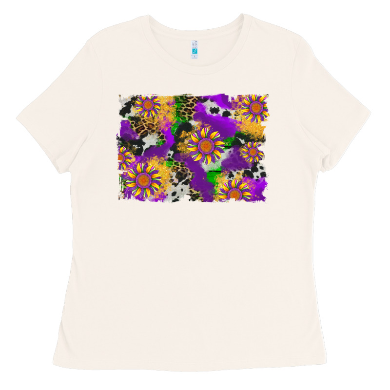 Mardi Gras Sunflower Cowhide Leopard And Glitter Background Ladies Tee by Artiststas | Teevron