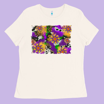 Mardi Gras Sunflower Cowhide Leopard And Glitter Background Ladies Tee Designed By Artiststas