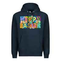 Navy happy easter with eggs Premium Hoodie - Neo Western